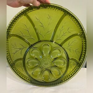 Indiana Glass Co. Avocado Green Deviled Egg Divided Dish Tray Retro Kitchen